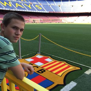 On the field of the stadium